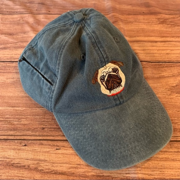 Vintage Accessories - Vintage 90s pug baseball cap dad hat with hidden zipper stash pocket